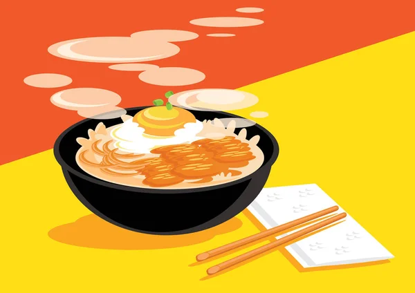 Gyudon Caliente Con Huevo Onsen Listo Para Comer Ilustración Vectorial — Vector de stock