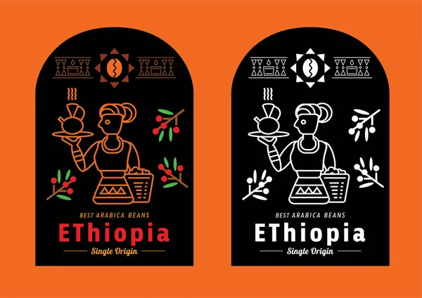 Барвисті Ефіопії Кава Етикетку Місцевих Фермерів Векторна Ілюстрація — стоковий вектор