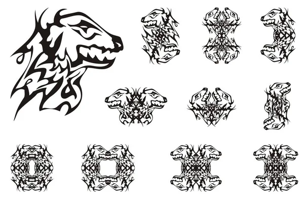 Symboles Abstraits Tête Jeune Dragon Double Symbole Tribal Tête Dragon — Image vectorielle