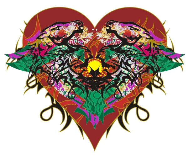 Grunge Symbol Červené Srdce Koňmi Valentýna Karty Podobě Etnických Koní — Stockový vektor