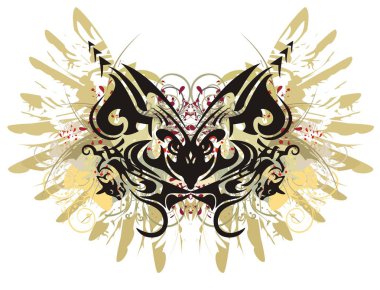 Tribal kelebek kartal kanatlı. Sıçramış Closeup etnik kelebek kanatları çiçek öğeleri ve kan damlası