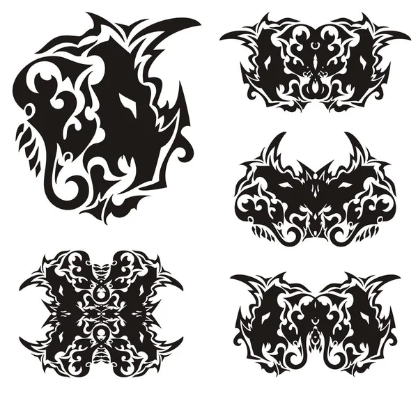 Abstract Horned Dragon Head Butterflies Formed Scary Ethnic Dragon Head — Stock Vector