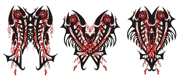 Three Awful Splattered Bloody Symbols Bloody Scary Fishes Form Butterflies — Stock Vector