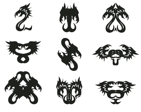Aggressiva Tribal Nådde Dragon Symboler Drake Form Siffran Två Dubbel — Stock vektor