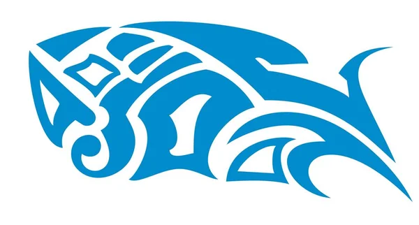 Vector Blue Fish Symbol Tribal Style Fish Decorative Element White — Stock Vector