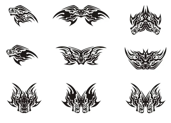 Aggressive Wolf Head Butterflies Formed Set Tribal Symbols Head Wolf — Stock Vector