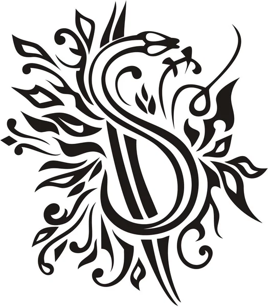 Tribal Snake Dollar Form Tattoo Art Symbol Power Background Floral — Stock Vector