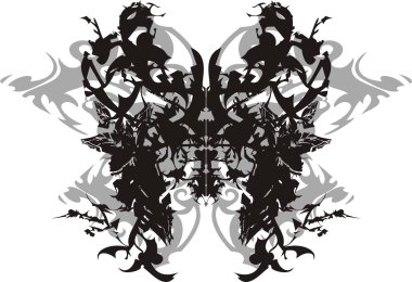 Korkunç kelebek silueti. Çiçek elementleri ile yılan gibi kıvrılan bir kelebeğin kanatlarında soyut sıradışı desen