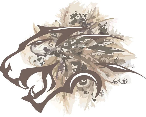 Simbol Kepala Singa Pasif Yang Agresif Elemen Bunga Dalam Menggeram - Stok Vektor