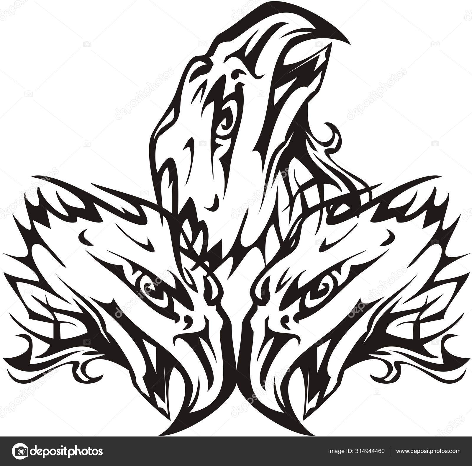 Three Headed Eagle Symbol Black White Colors Flaming Three Headed