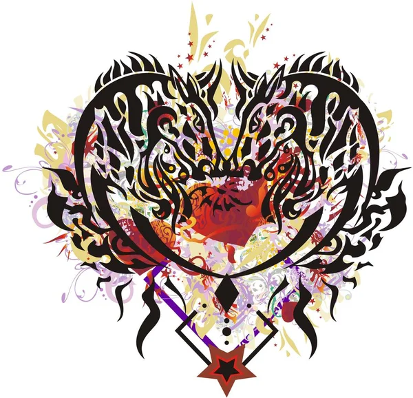 Símbolo Corazón Caballo Colorido Abstracto Corazón Ornamental Formado Por Cabezas — Vector de stock