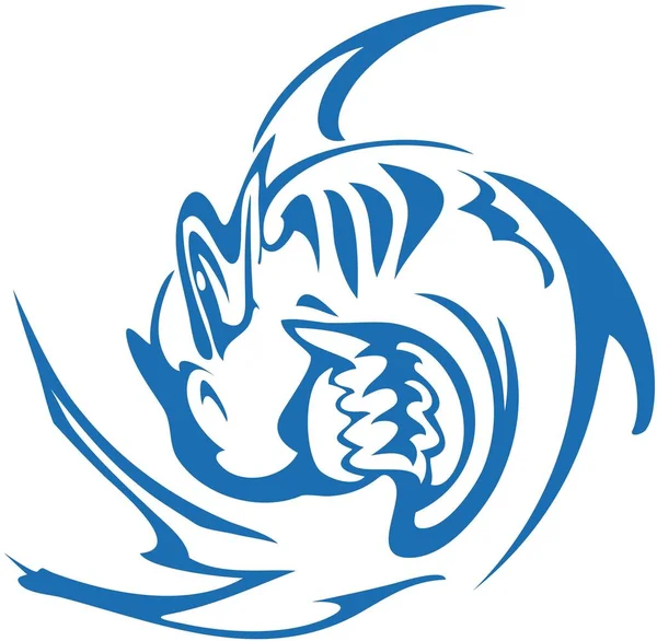 Синя Акула Символ Білому Тлі Агресивний Символ Скрученої Акули Татуювання — стоковий вектор
