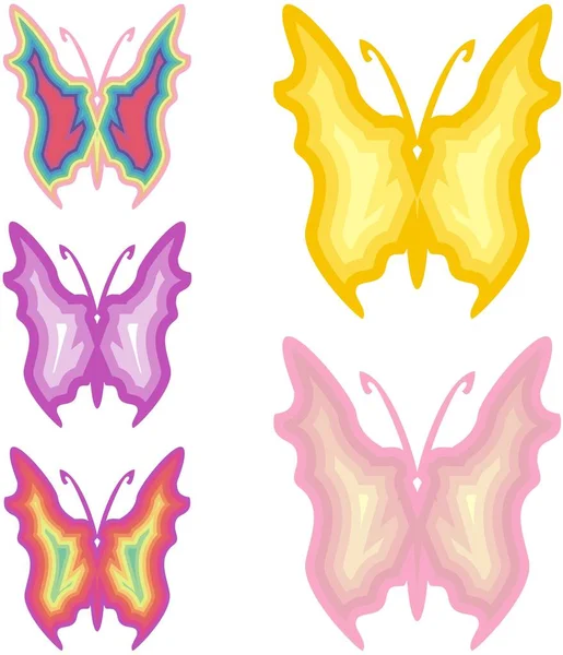 Coloridos Símbolos Decorativos Alas Mariposa Cinco Mariposas Color Sobre Fondo — Archivo Imágenes Vectoriales