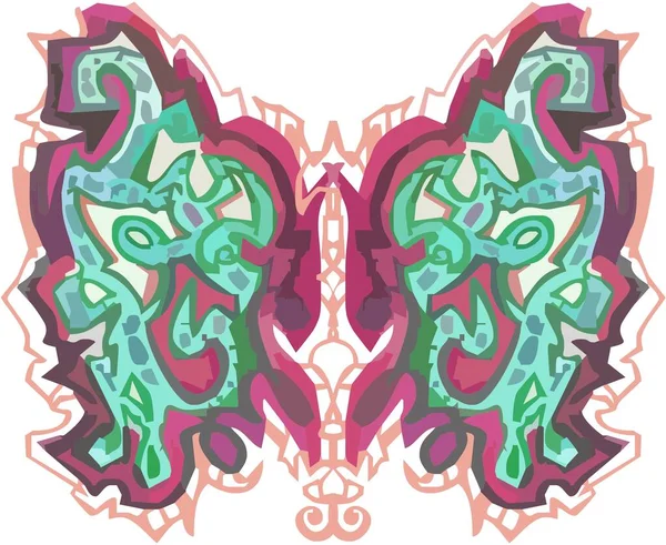 Belles Ailes Papillon Rouge Vert Motifs Orientaux Dans Les Ailes — Image vectorielle