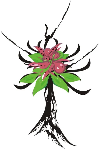 Koncepcja Zielonego Drzewa Kwiatem Jak Orchidea Abstrakcyjny Pionowy Obraz Kwitnącego — Wektor stockowy
