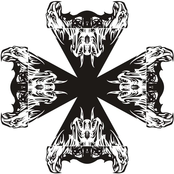 部落鹰十字勋章鹰头形成的令人恐惧的黑暗十字可用于纹章 海盗旗 纺织品 乙烯切割等 黑人和白人 — 图库矢量图片