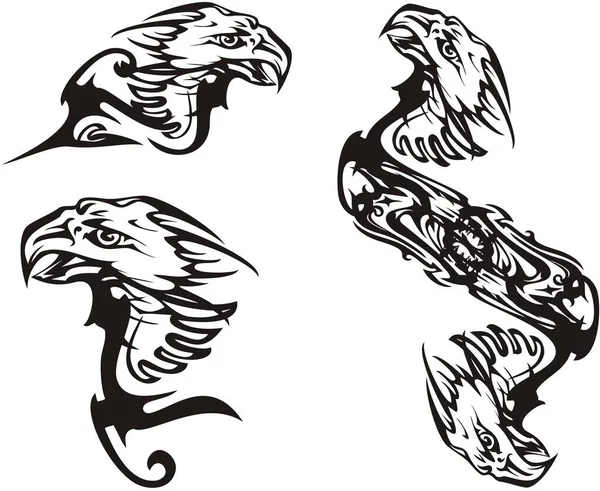 可怕的黑白鹰符号纹身 闪光的秃鹰象征着象征着象征着象征 纺织品 T恤衫上的指纹 黑胶裁剪 壁纸等的力量 — 图库矢量图片