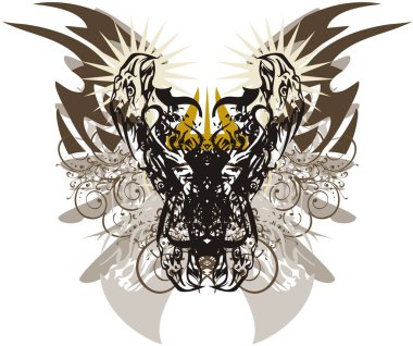 Kartal başlarından yapılan soyut kelebek kanatları pastel tonlarda. Kartal desenli soyut tehlikeli kelebek posterler için kartal tüyü ve çiçek unsurları tişört, tekstil vs..