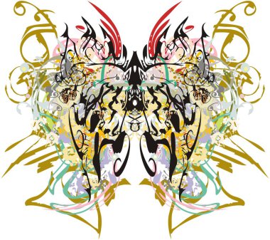 Rengarenk, serpilmiş kelebek kanatları. Sıra dışı desenli soyut kelebek kanatları ve duvar kağıdı, posterler, baskılar, tekstil vesaire için renkli dekoratif ve çiçek unsurları..