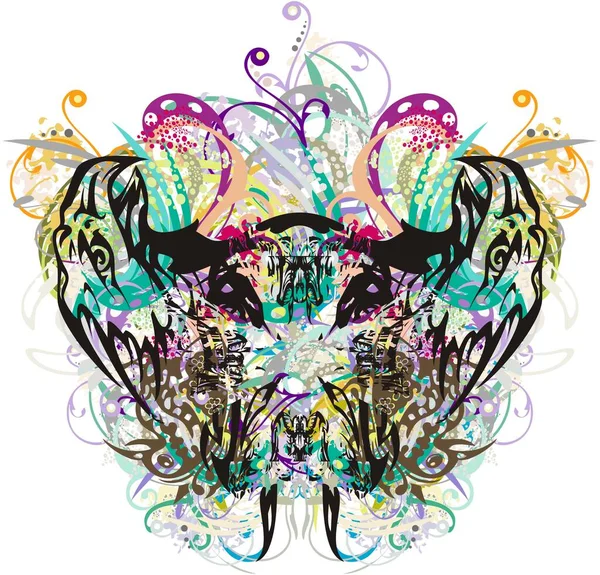 Double Symbole Tête Aigle Avec Éclaboussures Florales Colorées Grunge Têtes — Image vectorielle