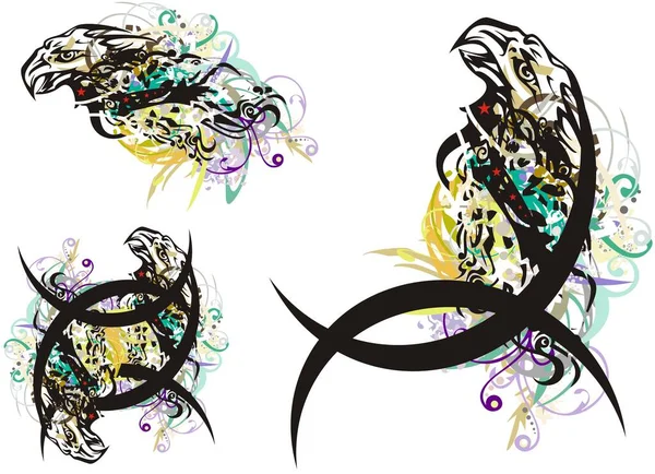 Grunge Eagle Symbols Floral Elements Colorful Patterned Eagle Head Floral — Stock Vector