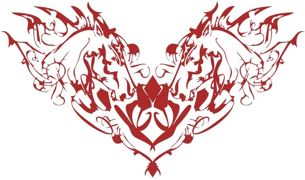 在白色的背景上 马的心脏呈直线排列 马头为度假 印刷品 纺织品 壁纸等而形成的红心的抽象典雅象征 — 图库矢量图片