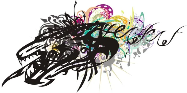 Grunge Aggressiivinen Susi Pään Symboli Abstrakti Susi Pää Kukka Koriste — vektorikuva