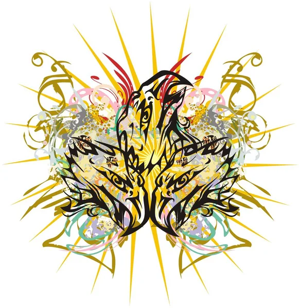 三头鹰象征着五彩斑斓的水花 在你的创意 印刷品 海报等中 用金子 彩花和装饰品装饰着令人毛骨悚然的飞鹰头 — 图库矢量图片