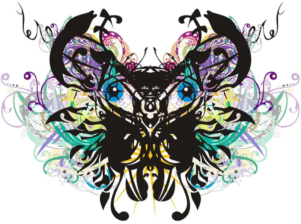 抽象的色彩斑斓的部落标志 一个令人敬畏的象征 就像一只蝴蝶 身上有蛇的元素和花的飞溅 这是你创意的不同寻常的模式 — 图库矢量图片