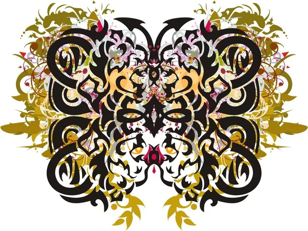 Ornamentale Schmetterlingsflügel Bunte Spritzer Gemusterte Schmetterlingsflügel Mit Floralen Und Goldenen — Stockvektor