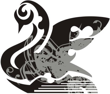 Beyaz arka planda güzel bir kuğu sembolü. Tebrik kartları, tekstil, baskılar, posterler, logolar, dövmeler, dekoratif kompozisyonlar vs. için siyah kuğu simgesi.