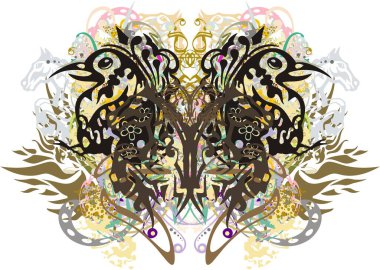 Kuş elementleriyle birlikte kelebek sıçradı. Duvar kağıdı, posterler, tişörtler, tekstil, dekoratif kompozisyonlar için rengarenk unsurları olan güzel kelebek kanatları.