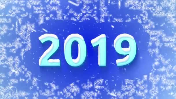 アニメーション スクリーン セーバー 2019 氷の上にボリューム文字が表示されます 雪が降っています 雪の中の手紙 — ストック動画