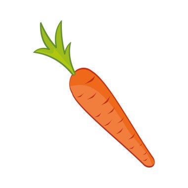Havuç sebze izole vektör simgesi. Renkli sap ve yaprakları kök-kırpma, karikatür tarzı, sağlıklı organik gıda düz tasarım ile tek sebze