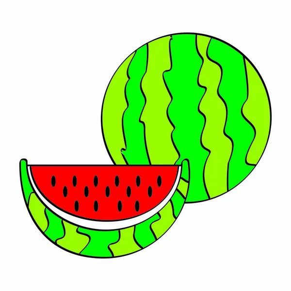 Logotipo Ilustração Vetorial Para Melancia Frutas Vermelhas Maduras Inteiras Caule — Vetor de Stock
