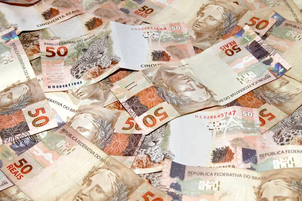 Dinheiro Brasileiro Amarrado Empilhado — Fotografia de Stock