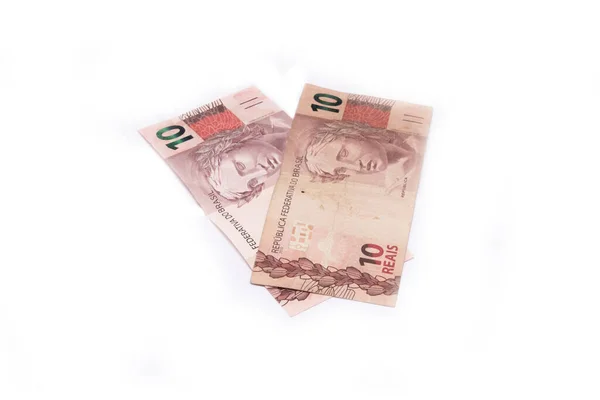 Dinero Brasileño Aislado Sobre Fondo Blanco Facturas Llamadas Reais Real —  Fotos de Stock