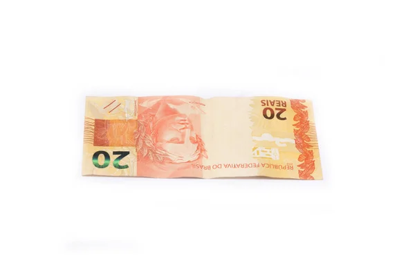 Braziliaans Geld Geïsoleerd Witte Achtergrond Facturen Genaamd Reais Real — Stockfoto