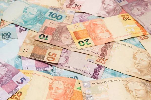 Braziliaanse Geld Achtergrond Facturen Genaamd Reais Real — Stockfoto