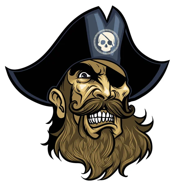 Vector Angry Bearded Pirate Head — Stock Vector