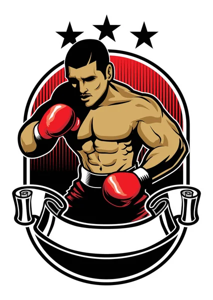 Boxerské Póze Muž Uvnitř Vstupní Karta Návrh — Stockový vektor