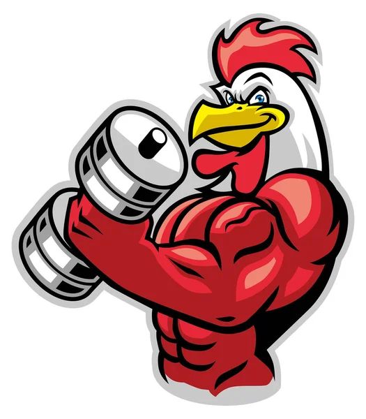 Vector Muscle Rooster Holding Barbell — Stock Vector