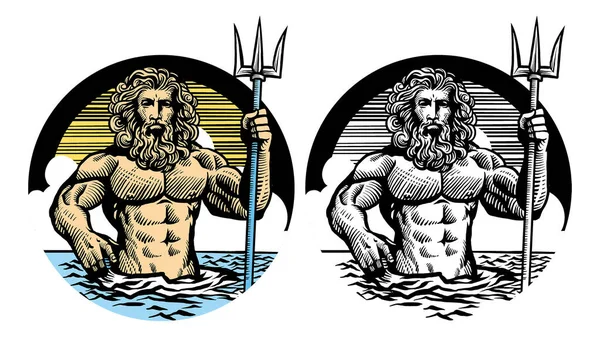 Poseidon Deus Estilo Clássico Caneta —  Vetores de Stock