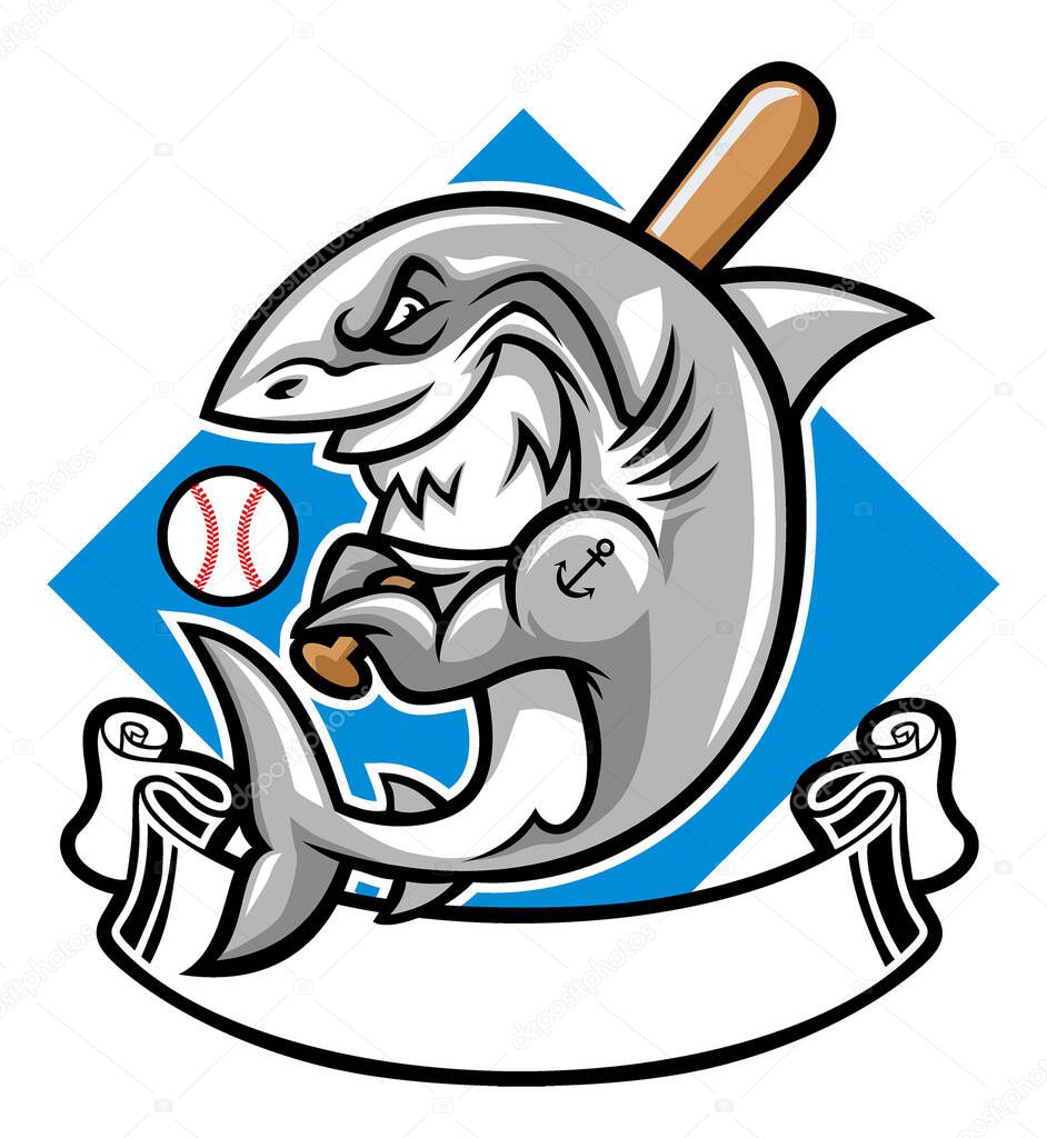 vector of great white shark baseball mascot