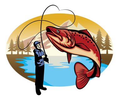 Balıkçı büyük balığı yakalar.