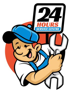 Mutlu tamirci İngiliz anahtarını tut