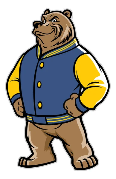 Mascotte École Ours Veste Universitaire — Image vectorielle