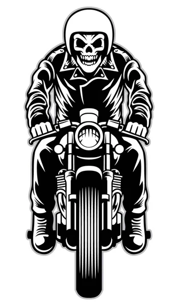 カフェレーサーのバイクスタイルに乗る頭蓋骨 — ストックベクタ
