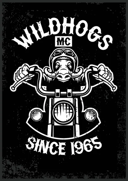 Vintage Wildhog Motocykl Klub Maskot Stylu Grunge Textury — Stockový vektor
