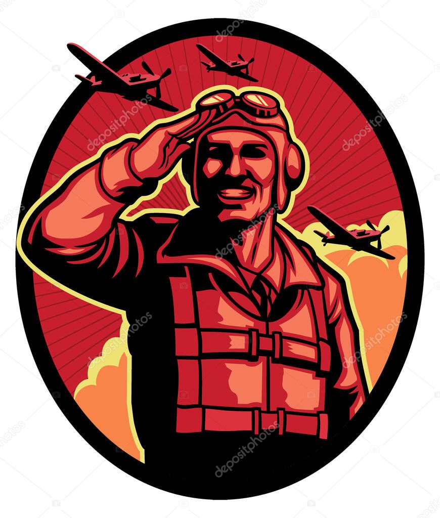 vector of world war pilot mascot